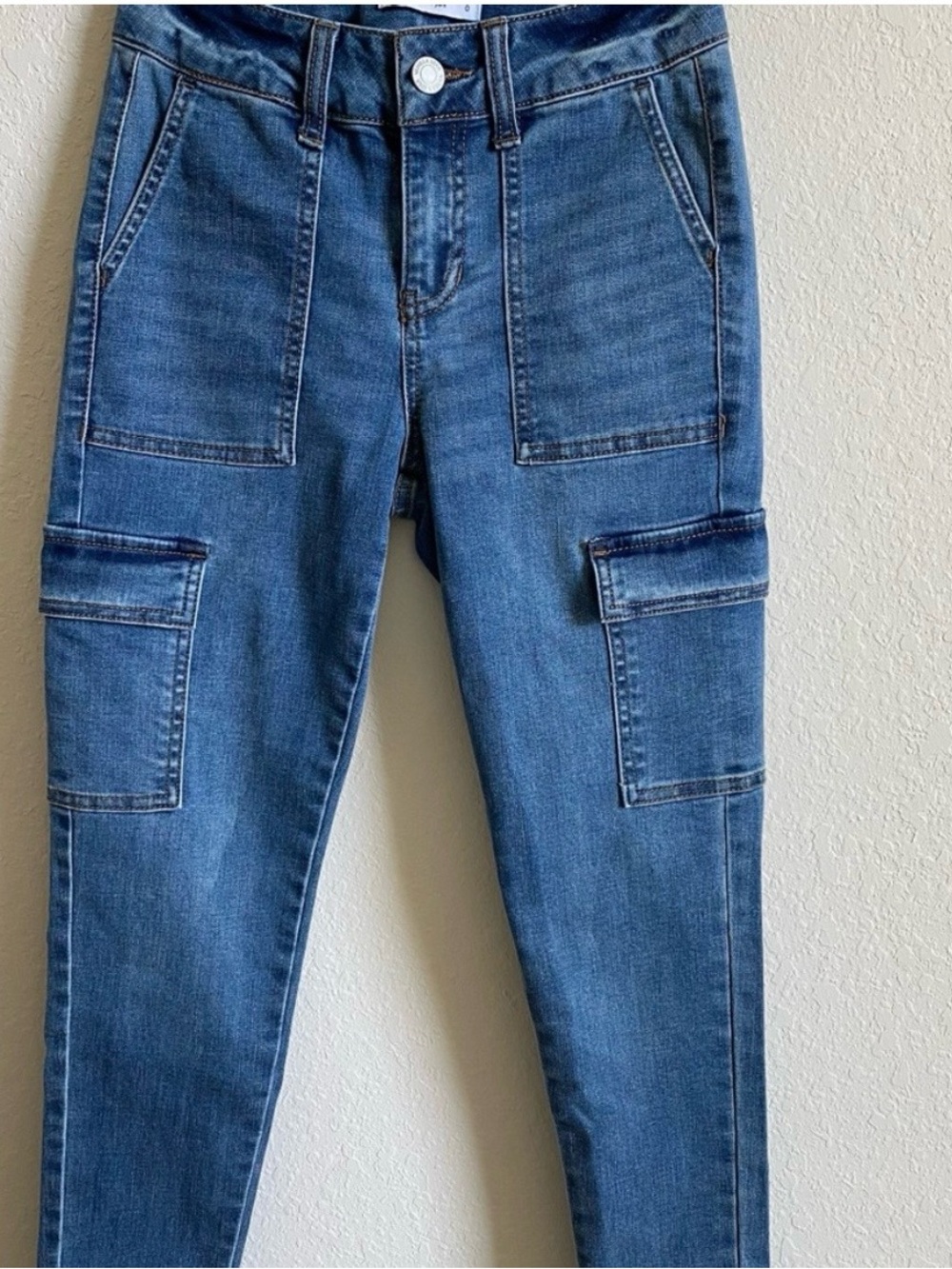 Fashion Nova Women's Skinny Cargo Jeans in Blue Denim